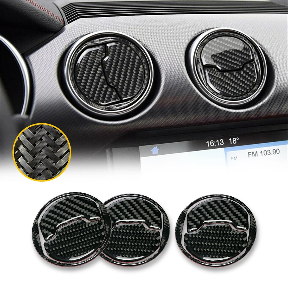 3Pcs Fit For Ford Mustang 2015 2016 2017 2018 2019 2020 Accessories 3D Stereo Texture Carbon Fiber Air Vent Outlet Cover Trim