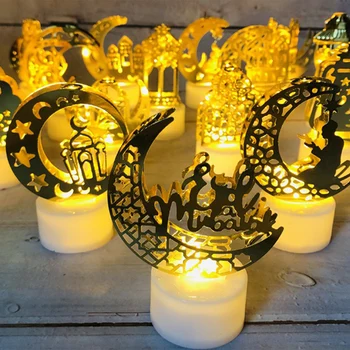 Ramadan Mubarak Flameless LED Candles Eid Mini Led Candle Lamp Moon Star Eid Mubarak Decor Muslim Ramadan star decoration