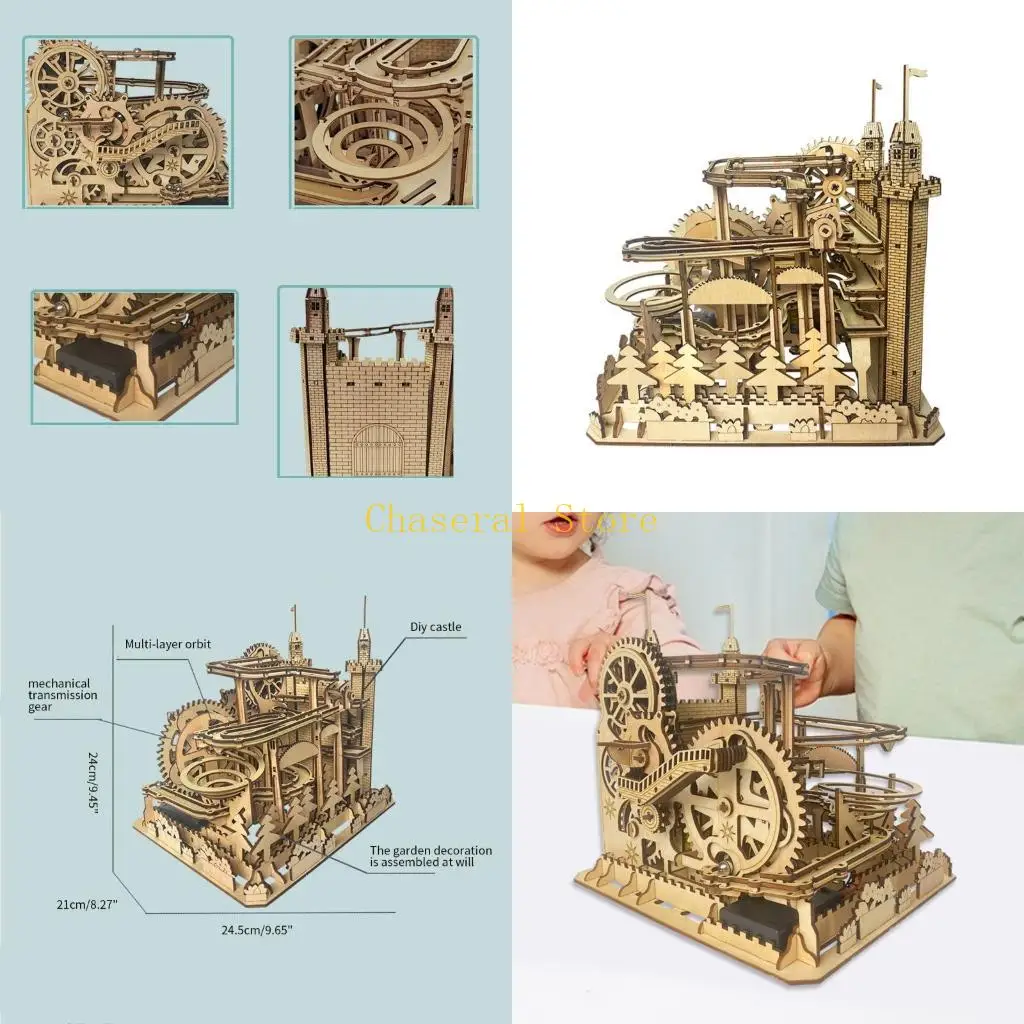 E7CE DIY 예술적 성 및 궤도 대리석 실행 애호가를위한 모델 조립 장난감 나무 궤도 대리석 실행 장난감