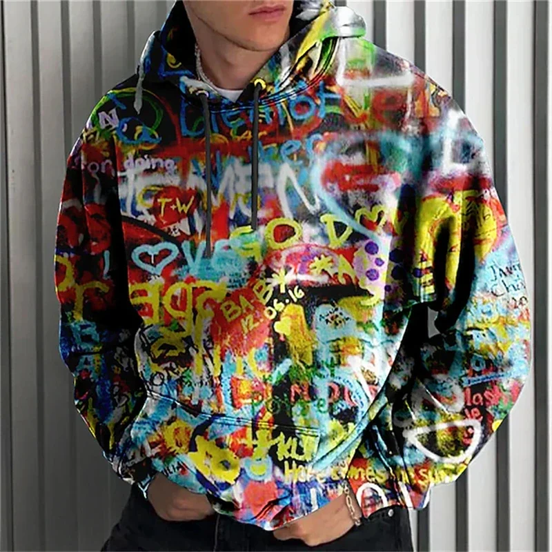 Autumn Winter men's Hooded Long Sleeve Sportswear Fashion Harajuku Street Graffiti Printed men's Hoodie Oversize Y2k Clothing