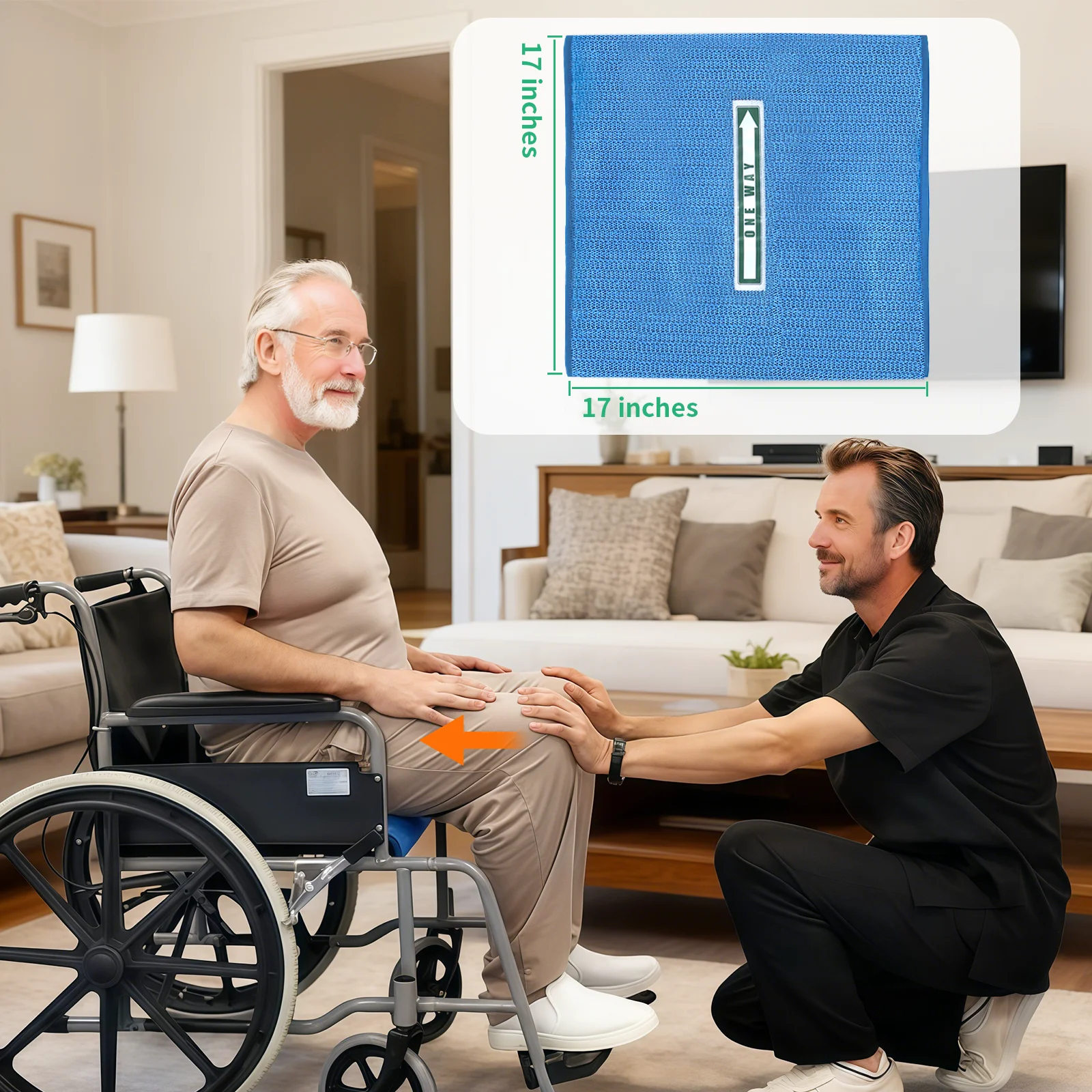 

Ehucon Wheelchair Seat Cushion One Direction Glide Fall Prevention Pad for Elderly in Chair or Wheelchair Non-slip 17"×17”