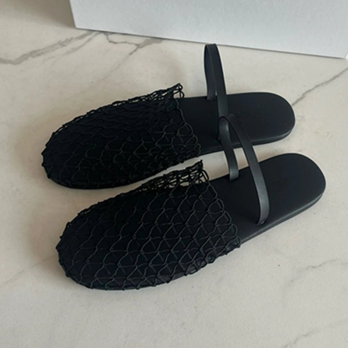 

Withered Vintage Hand Woven Flat Slippers Shoes Sandals Mules Shoes Women Minimalism Black Fashion Ladies Casual For Summer