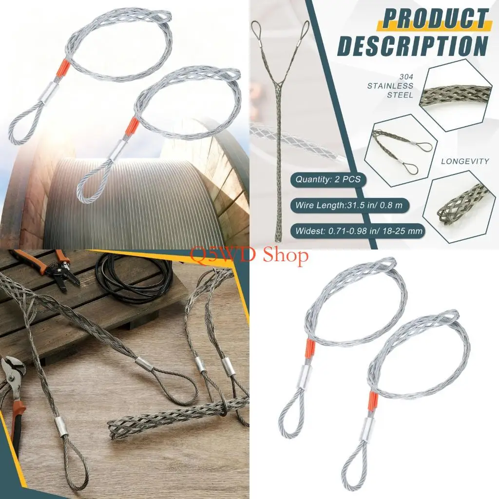 Q5WD 2Pack Steel Cable Pulling Grips Wire Mesh Cable Sock for Conduits Wire Routing