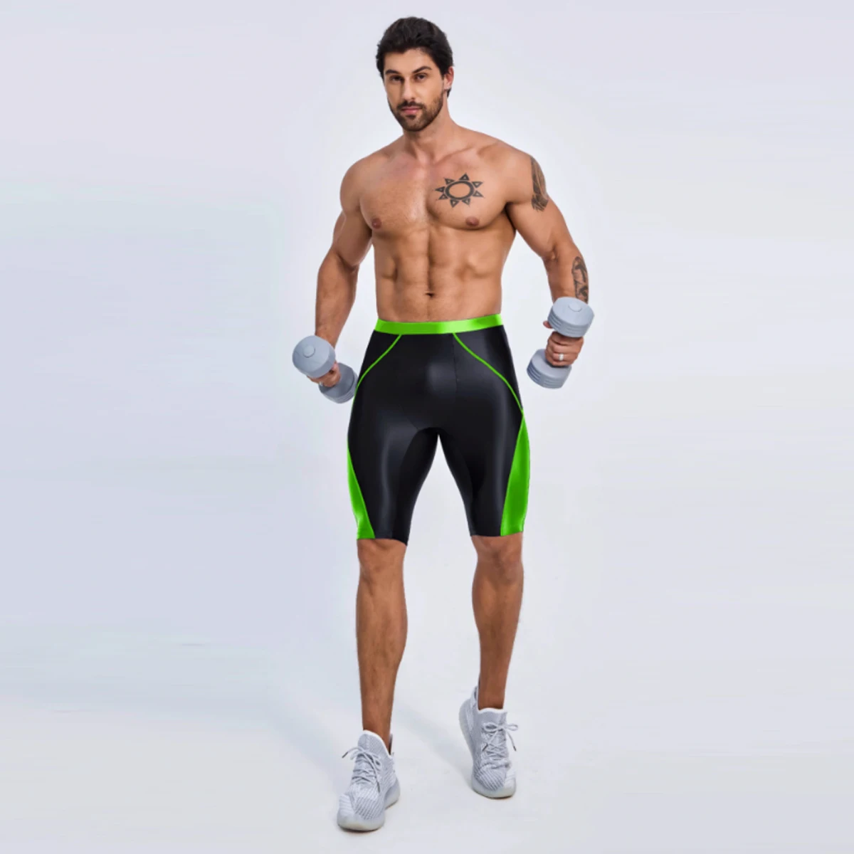 AMORESY Men Oil Glossy Satin Spandex Patchwork Knee-length Elastic Waisted Athletic Shorts Casual Fitness Wrestling Sports Pants