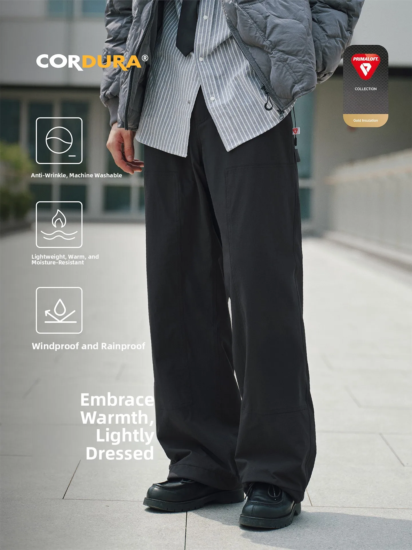 

Gold Label P Cotton Straight Leg Workwear Long Trousers for Men Winter Primaloft Casual Nylon Blend Windproof Basic Sle