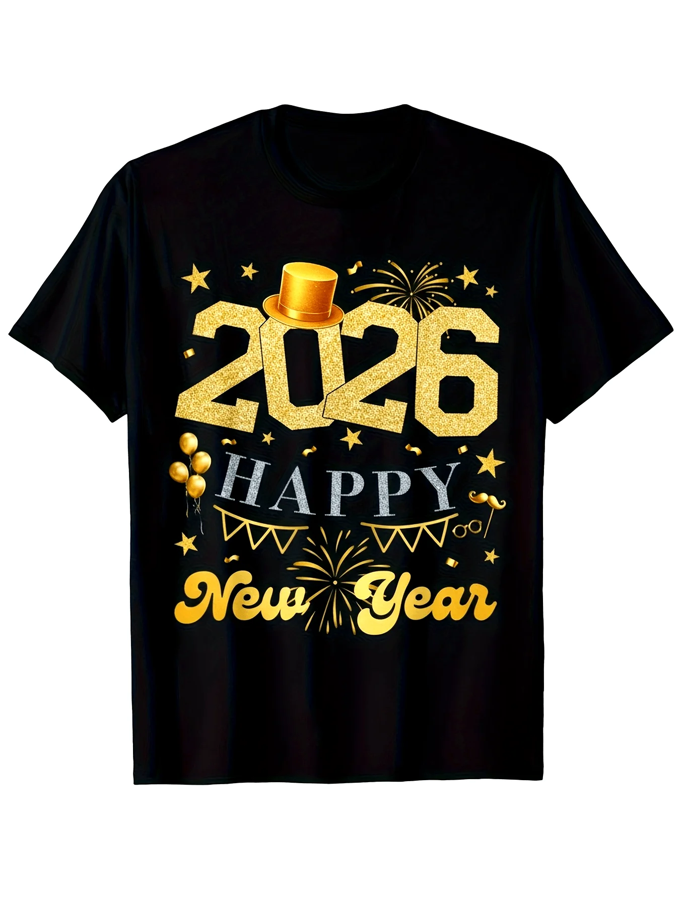 [تي شيرت Hello 2626 للسيدات] تي شيرت مطبوع بنمط Hello 2026 للعام الجديد السعيد، تي شيرت نسائي فضفاض غير رسمي برقبة دائرية