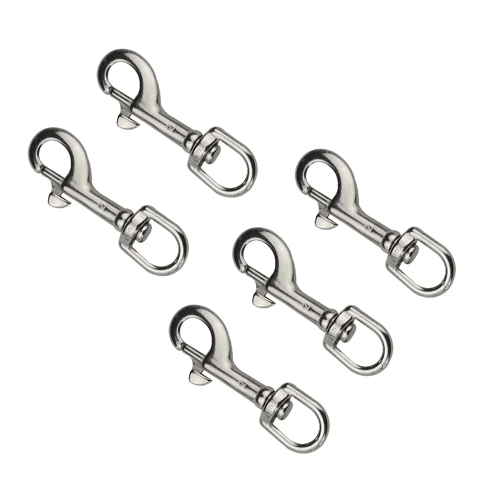 5PCS Marine Grade 316 Stainless Steel Oval Single End Swivel Eye Bolt Snap Hook 65mm 72mm 82mm 91mm For Dog Leash Sucba Diving