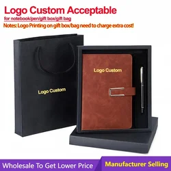 Custom LOGO Daily Business Office Work Notebooks Christmas Diary Journal Sketchbook Leather PU A5 Notebook Pen Gift Box Set