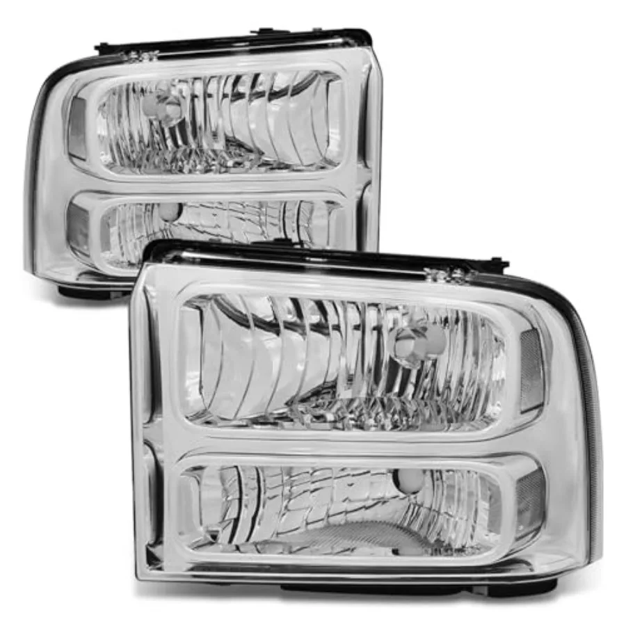 

Halogen Model Headlights Assembly Compatible with F250 F350 F450 F550 Super Duty 2005 2006 2007 Driver and Passenger Side Chro