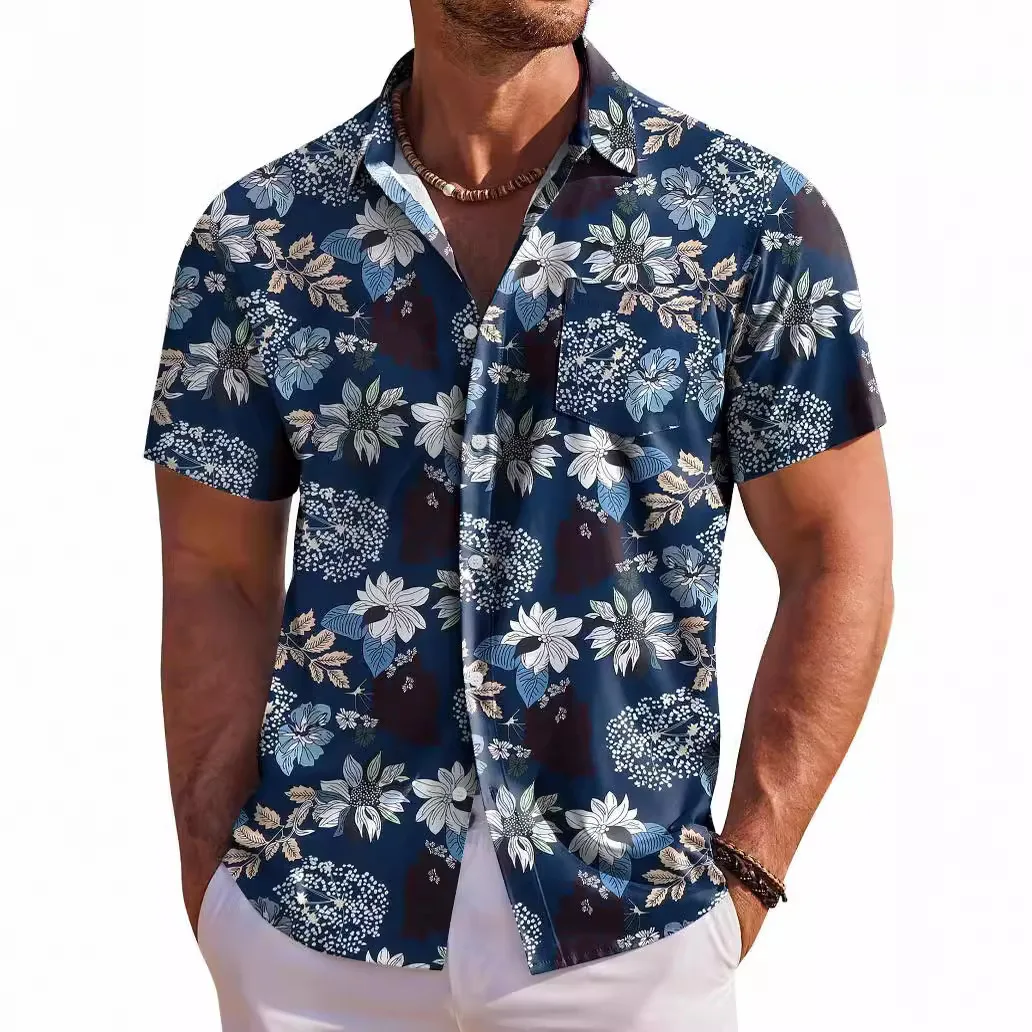Black Background Colorful Parrot Hibiscus Flower Shirt Cool and Rugged Tropical Animal Print Youth Loose Short Sleeved Shirt