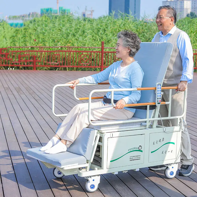 سرير العناية بالكرسي المتحرك متعدد الوظائف كرسي متحرك سرير التمريض المنزلي 5 وظائف سرير المستشفى اليدوي مع مرحاض لكبار السن #3