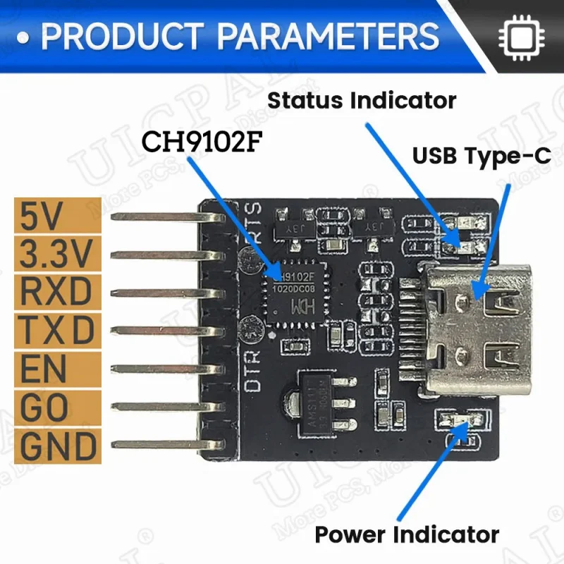 CH9102F Downloader Module Chip Program Burning for ESP32 MINI TYPE-C USB to UART RS232 RS485 Serial Port Download 7Pin