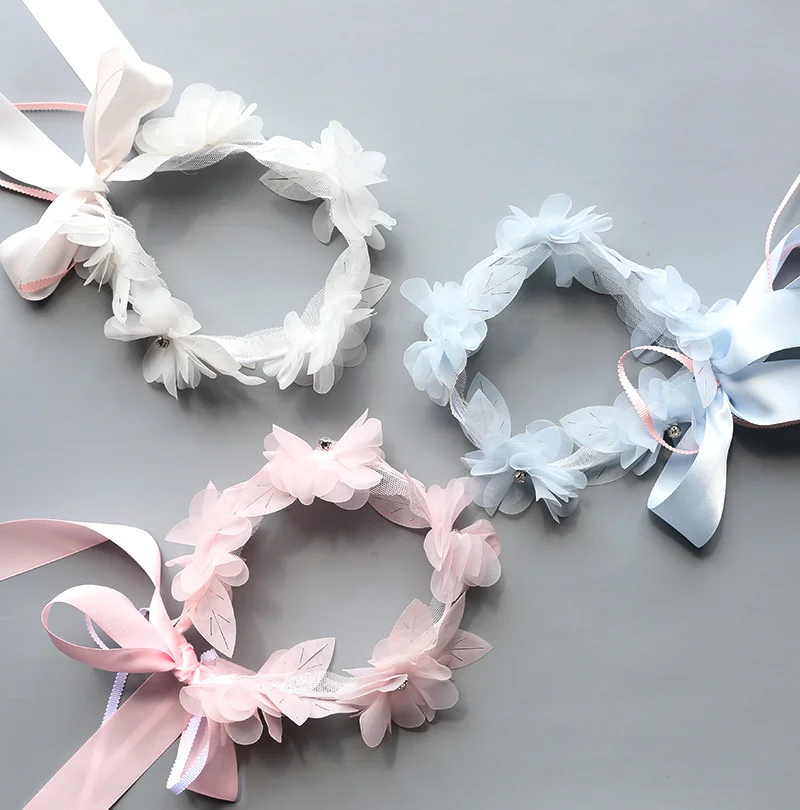 New Girls Cute Solid Bright Silk Crown Lace Flower Headbands Children Sweet Hair Band Headwear Hairband Kids Fashion Hair