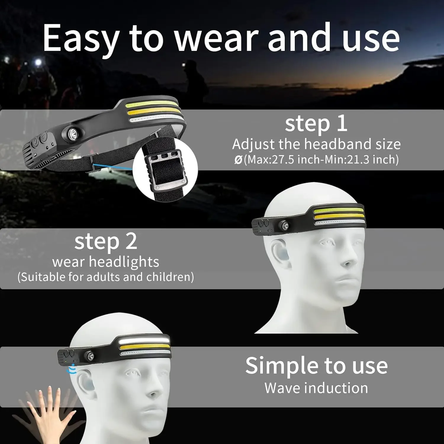 Powerful Induction COB LED Headlamp USB Rechargeable Head Flashlight Work light Outdoors Camping Search Light Fishing Head Torch