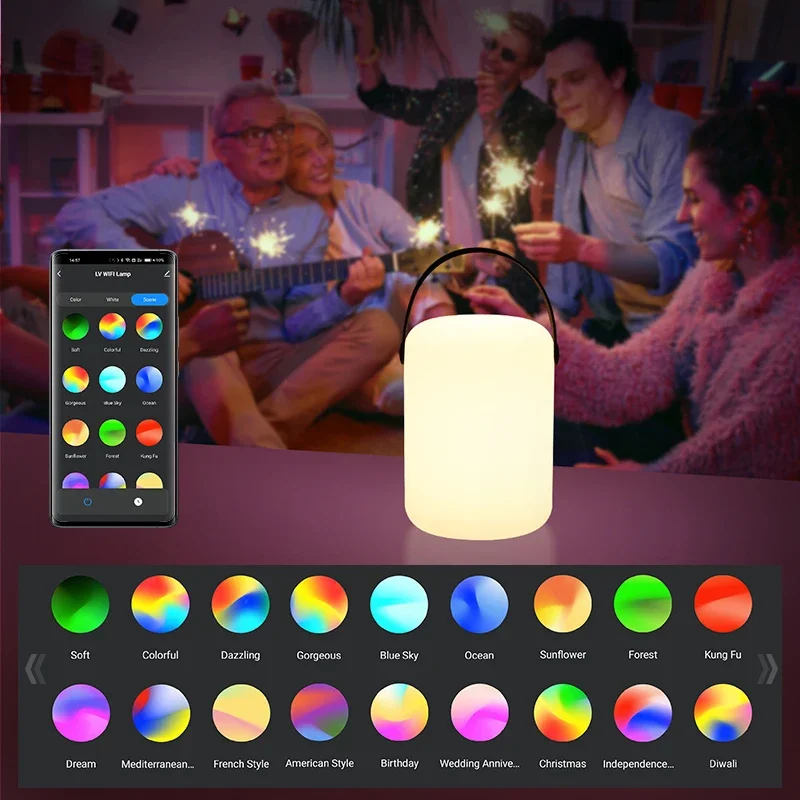 16 Color Tuya Portable Lamp Intelligent Remote Control RGB LED Outdoor Waterproof Cordless Table Lamp Camping USB Night Light