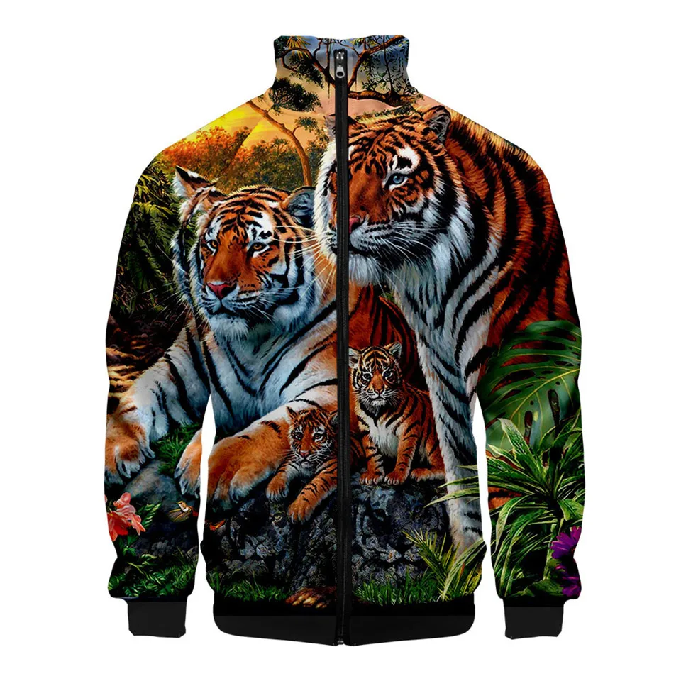 Newest 3D Printed Tiger Hip Hop Stand Collar Zipper Jacket Women/Men Long Sleeve Jackets Streetwear Animal Sweatshirt Clothes