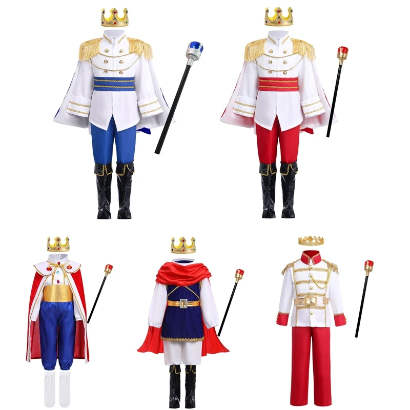 7 peças meninos rei carnaval traje medieval príncipe real conjunto completo roupas para festa de aniversário de halloween carnaval fantasia vestir-se