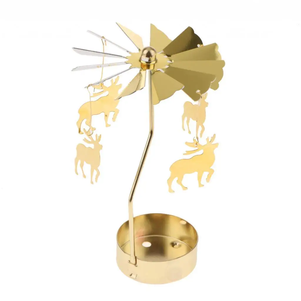 Christmas Candle Holder Rotating Tealight Metal Ornament Decoration for Home Desk Table or Wedding Party