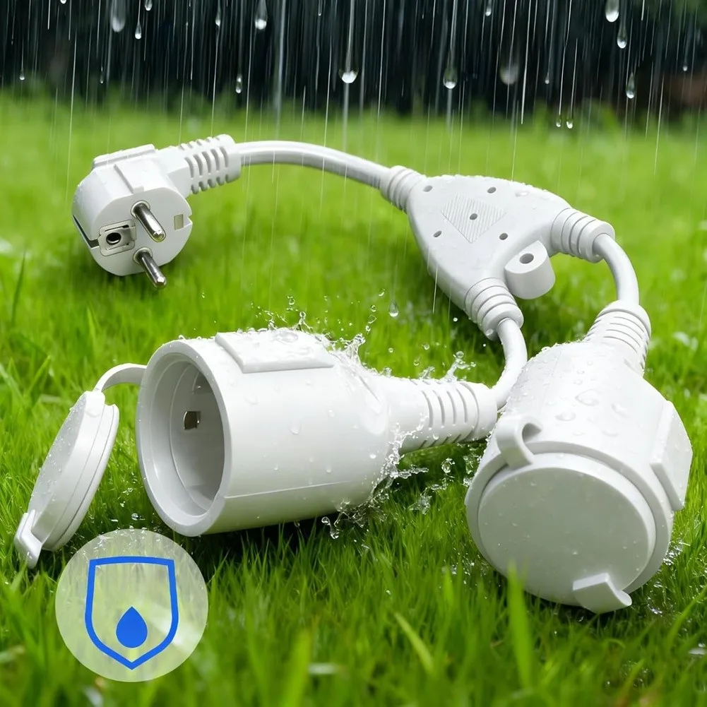 1-To-2 Power Cable 38CM IP44 Rated for Indoor Use with Dual Outlets Supporting Common Household Appliances Simultaneously