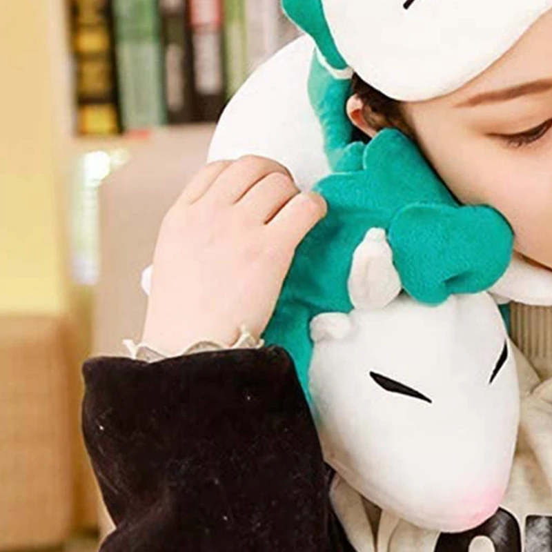 Cute White Dragon Neck Pillow, Japanese Animation Plush Animal Neck Pillow, Animal Body Flying Pillow With Sleep Goggles