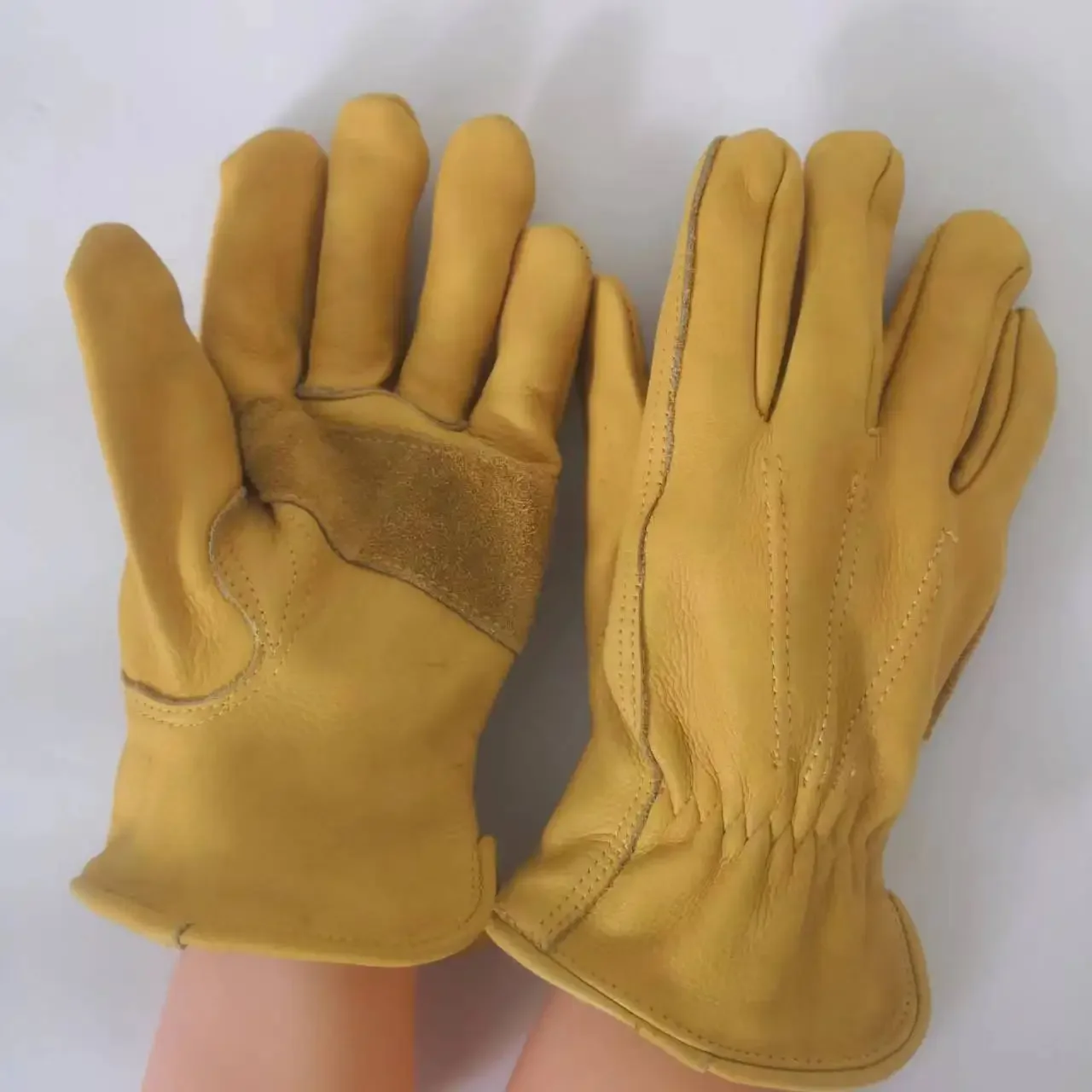 1 Pair Yellow Leather Gloves Soft Sensitive Gloves Finger Guards for Gardening Welding Glove Bike Accessoris