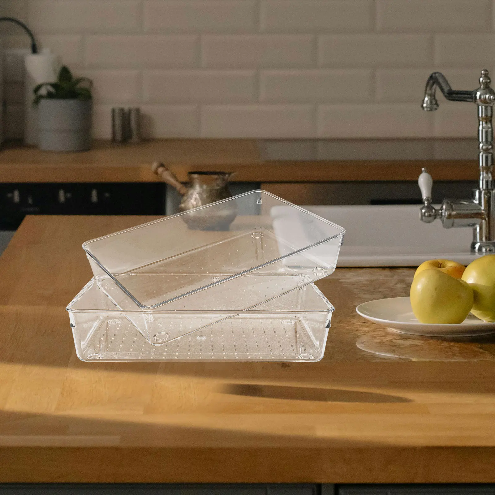 

2pcs Tableware Storage Box 23x15x5cm Transparent Drawer ganizer Desk Trays Kitchen Cutlery Plastic Bins Storage Solutions