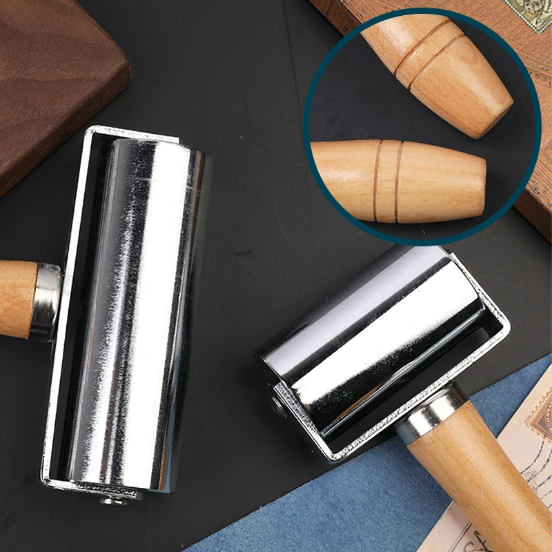 IMZAY 1Pc 26/60/100mm Leather Press Edge Roller Wooden Handle Leather Edge Creaser Leathercraft Glue Laminating Tool