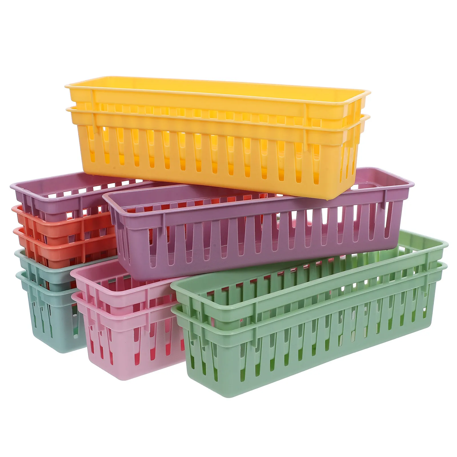 12Pcs Desk Organizer Stationery Storage Basket Colorful Plastic Pencil Container Classroom Pencil Holder Pen Organizer