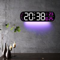 LED Digital Wall Clock 9 Colored With Large Display Ambient Lights Brightness Adjustable Memory Function Wall Clock Living Room