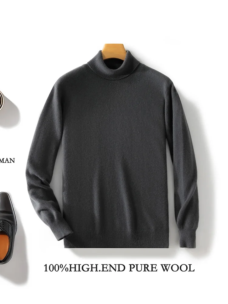 Autumn Winter Men Cashmere Sweater Turtleneck Pullover Basic Thick Soft Warm Clothing 100% Merino Wool knitwear Smart Casual Top