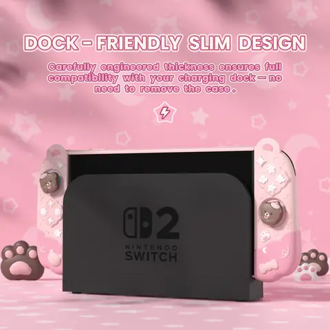 PlayVital Dockable Protective Case for Switch 2 – Good Night Bear Silicone Cover with Detachable Joycon Grips & Cute Thumb Caps