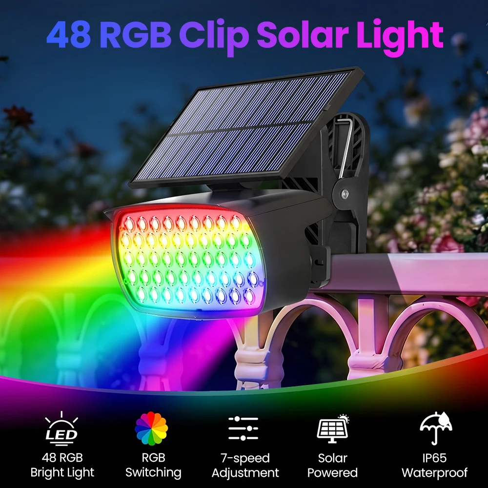 Clip On Solar Spot Lights Outdoor Color Changing Waterproof 7 Lighting Modes Solar Landscape Lighting for Yard Garden Pathway