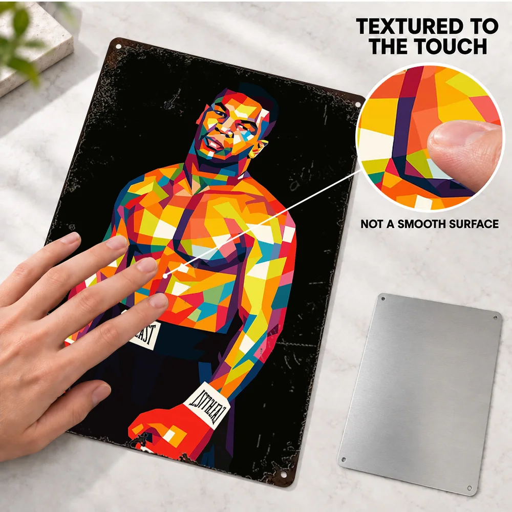 Mike Tyson Boxing Guard Printed Poster Personalized Aluminum Metal Sign Red Gloves Polygon Graphic Wall Art For Sports Lounge