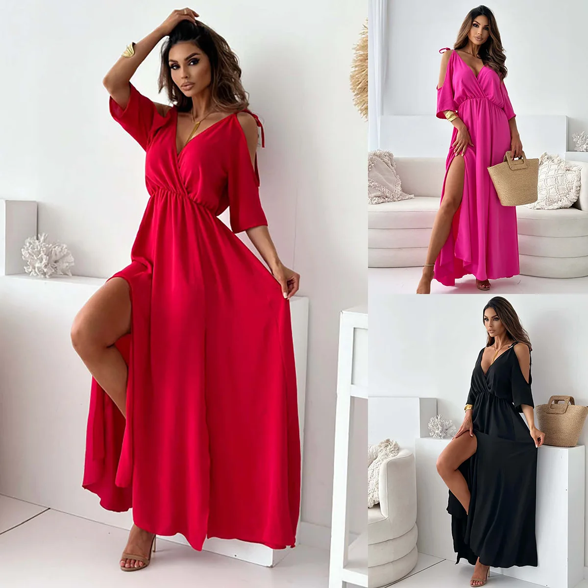 

Solid Color Sexy Suspender Medium and Long Dress Women's Clothing Europe America 2025