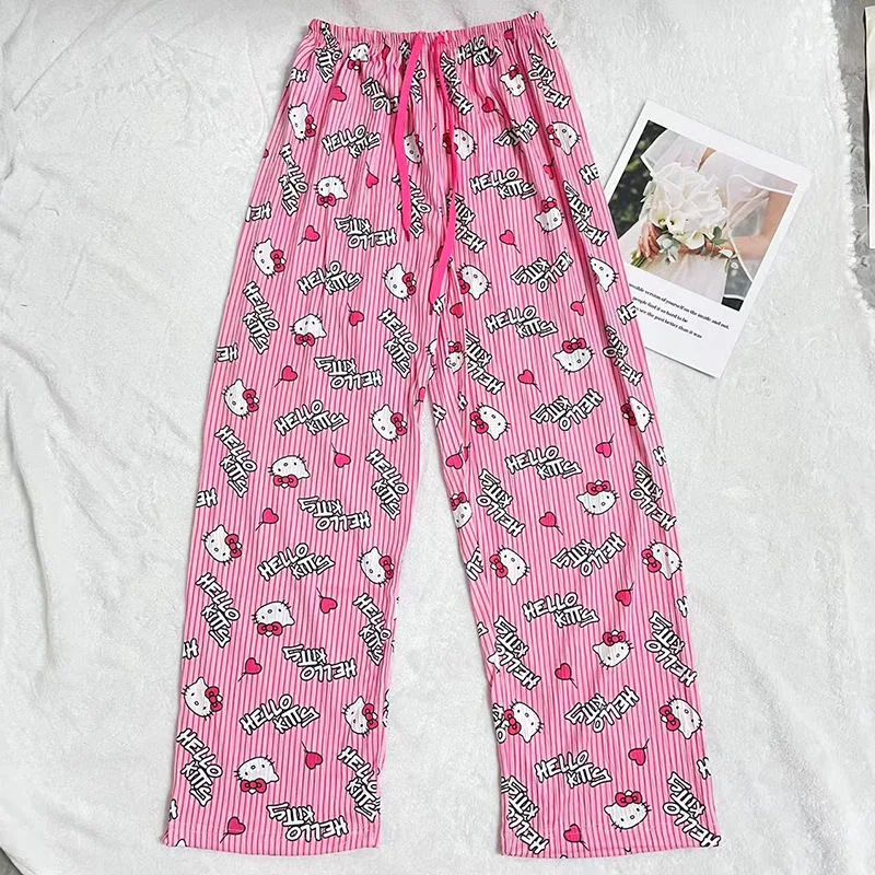 Sanrio Pajama Pants Spring Summer Women Cute Hello Kitty Elastic Waist Home Pants Loose Comfortable Student Dormitory Y2k Pants