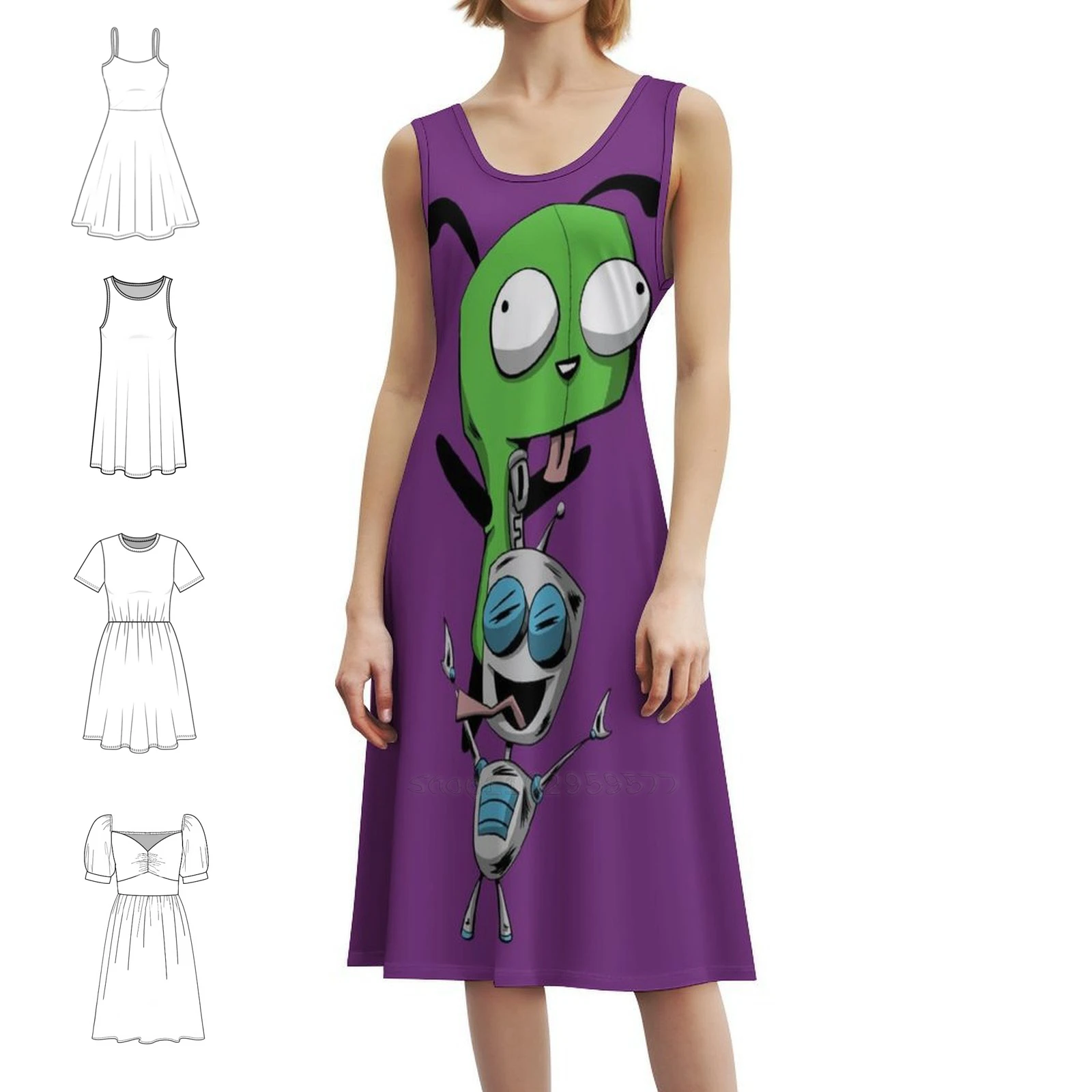 

Платье с вырезом в форме сердца, элегантное летнее праздничное платье для женщин, платья для вечеринок Gir Invader Zim Nick Nick, вечерние платья 90-х годов