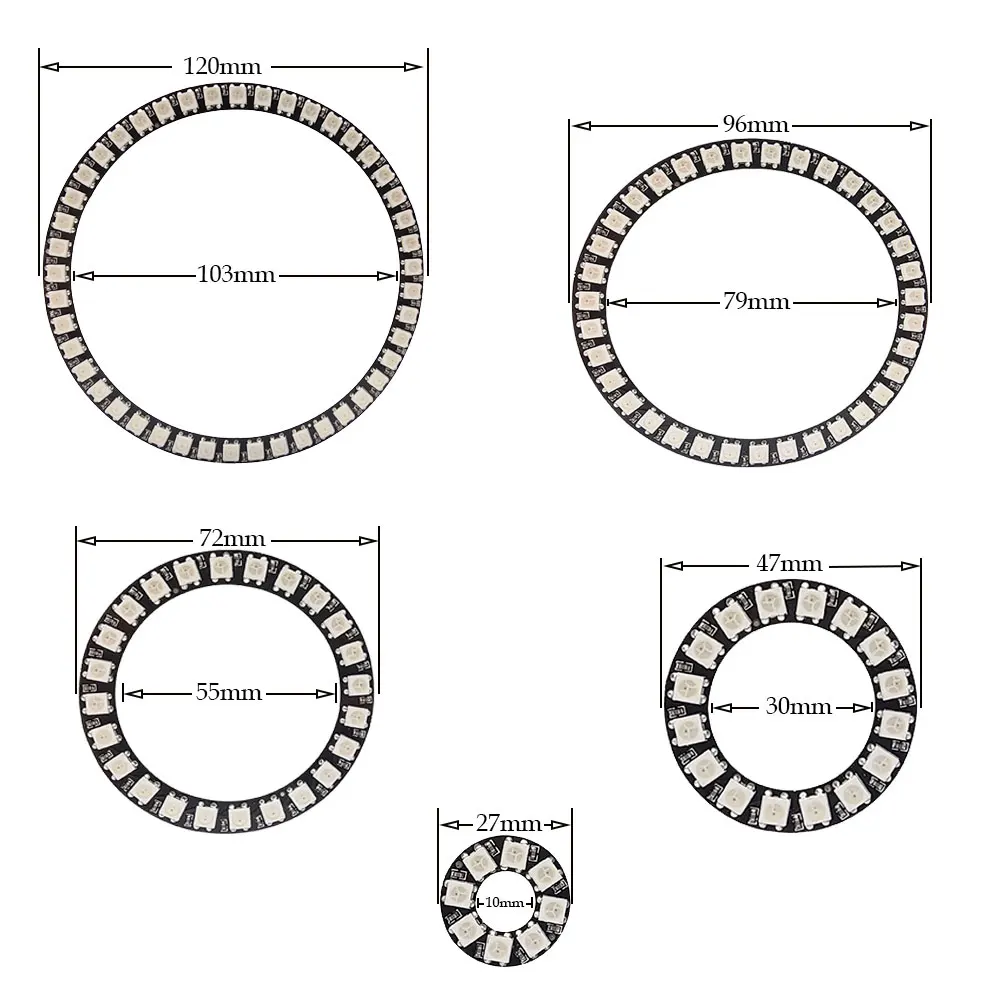 WS2812B LED Ring 8/16/24/35/45Leds WS2812 LED Pixel Individually Addressable RGB Light Ring SMD 5050 RGB IC Led Modules Light 5V