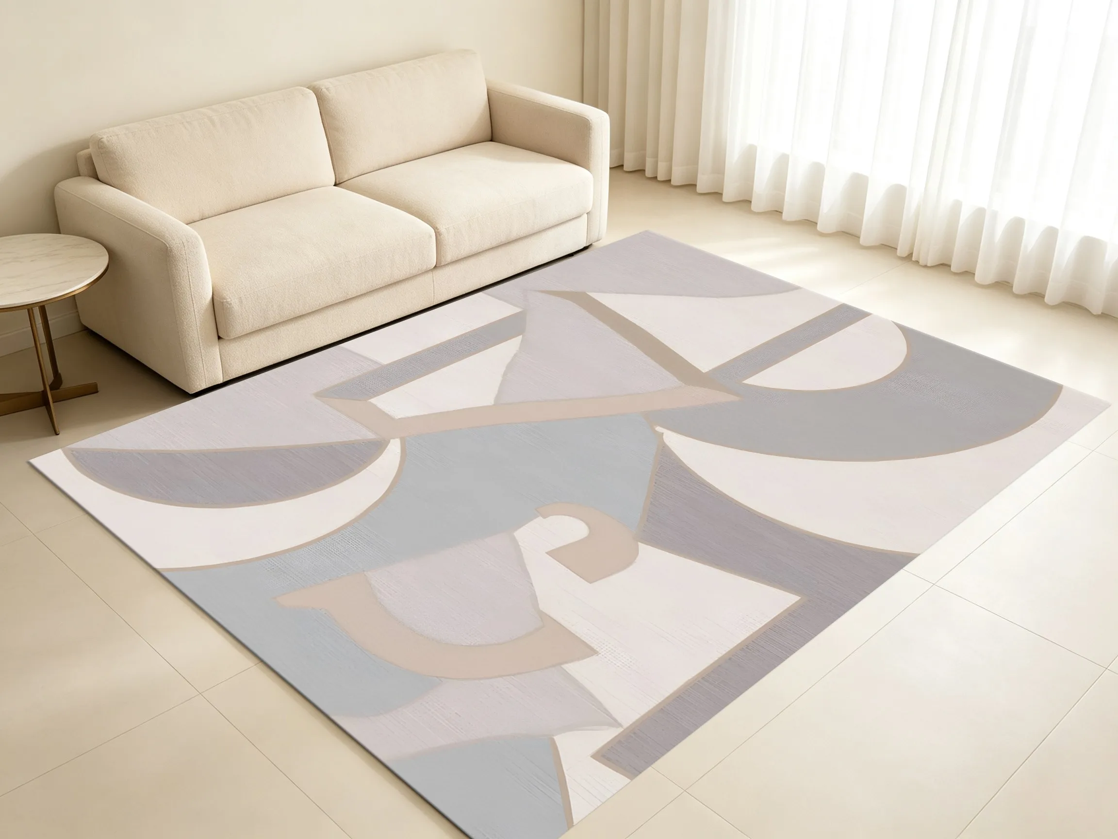 Velvet Rug Morandi Abstract Geometric Color Block Minimalist Style for Living Room Bedroom Bedside Decor