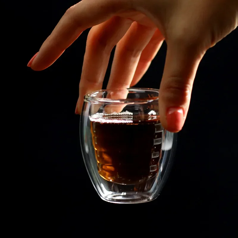 6pcs   Small double glass liner thread insulation small coffee cup textured teacup