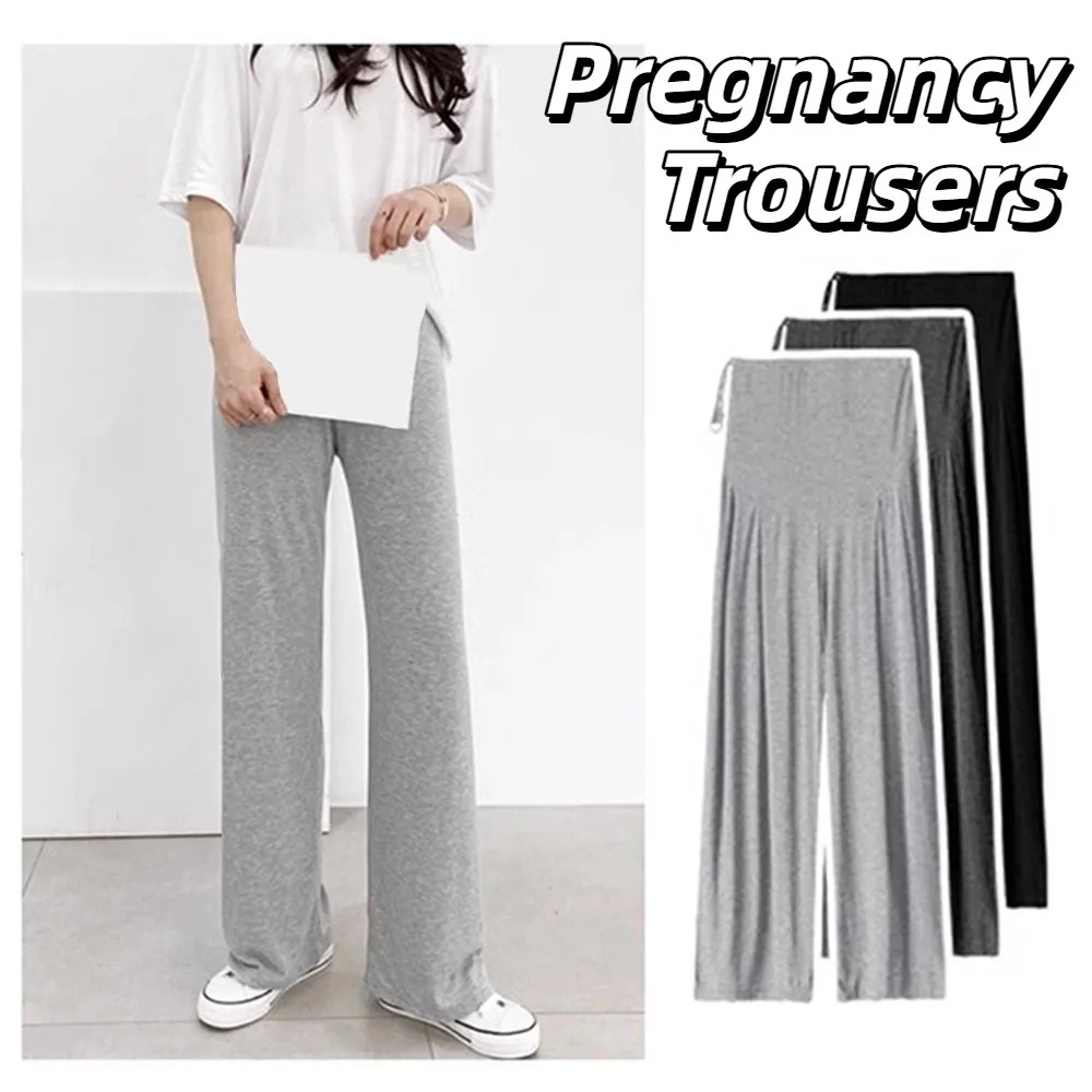 

High Waist Pregnancy Trousers Plus Size Modal Women's Maternity Pants Soft Texture Breathable Pregnant Belly Pants Home Wear