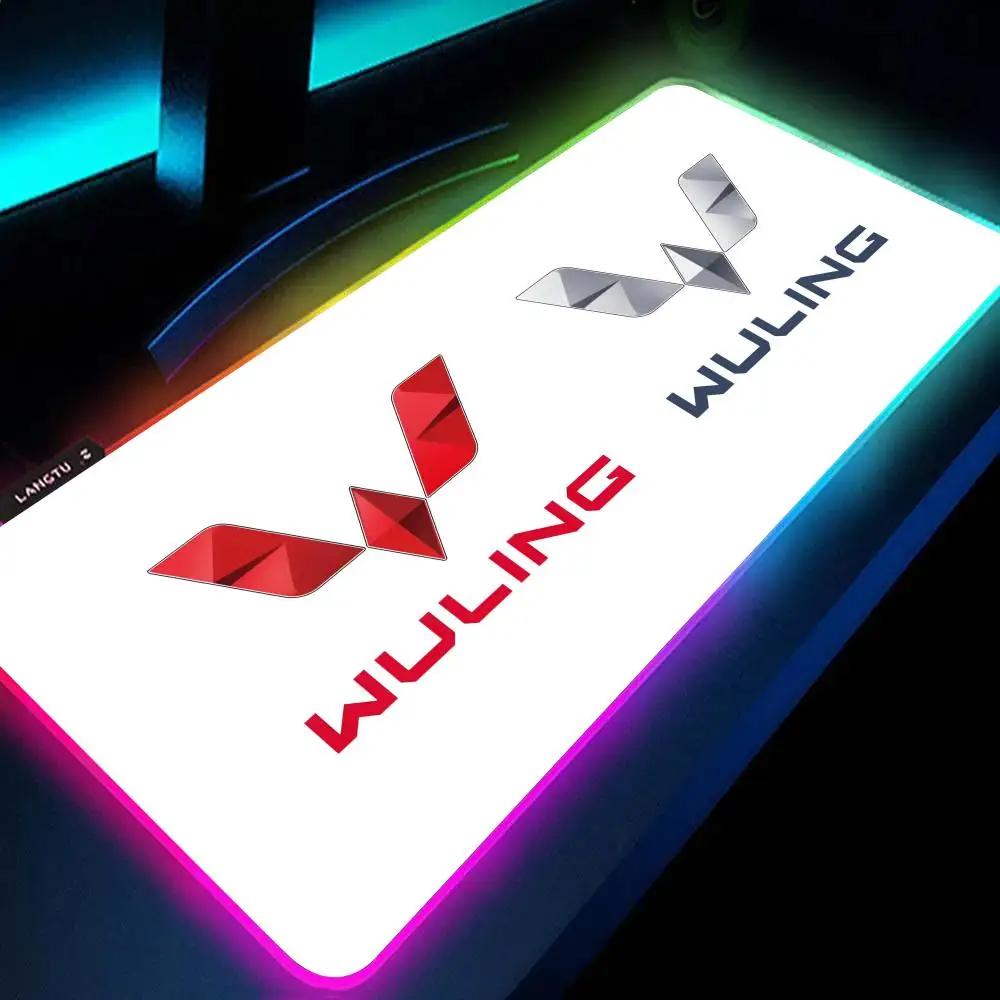W-Wuling Logo Motors Mouse Pad, RGB Grande Gaming Mouse Pad, Base de borracha antiderrapante, Extra grande, Luminous LED Mouse Pad