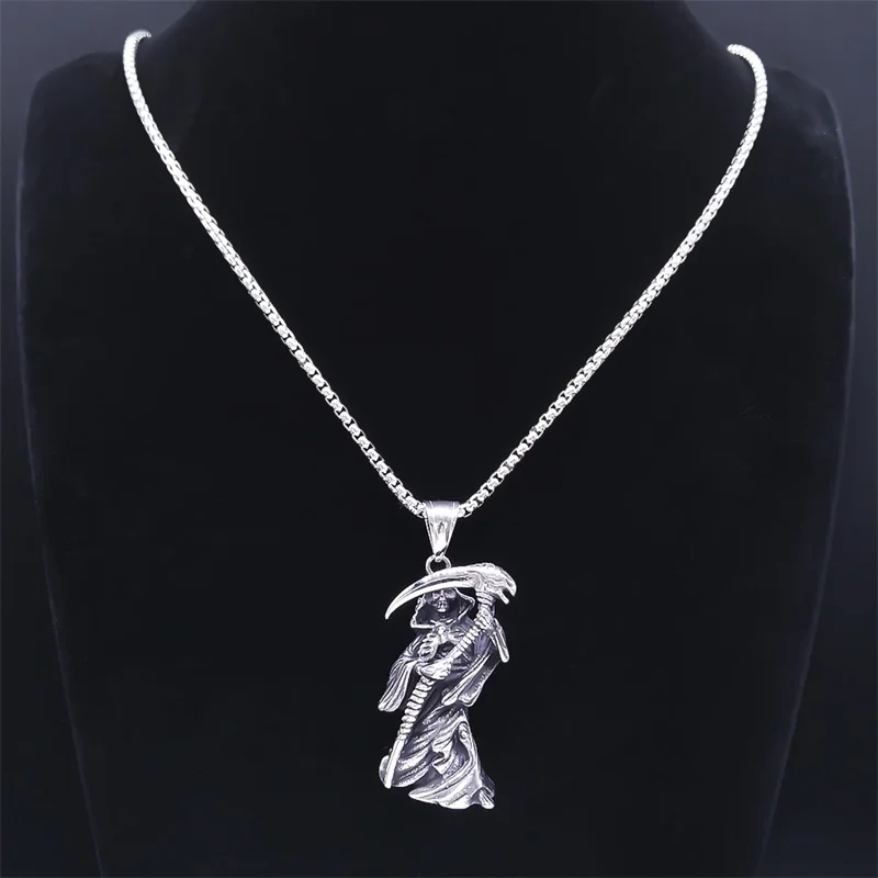 

Европейский стиль, антикварное ожерелье смерти, мужская подвеска из нержавеющей стали, длинные ожерелья в стиле панк-рок, хип-хоп, ювелирные изделия, подарок на Хэллоуин N295