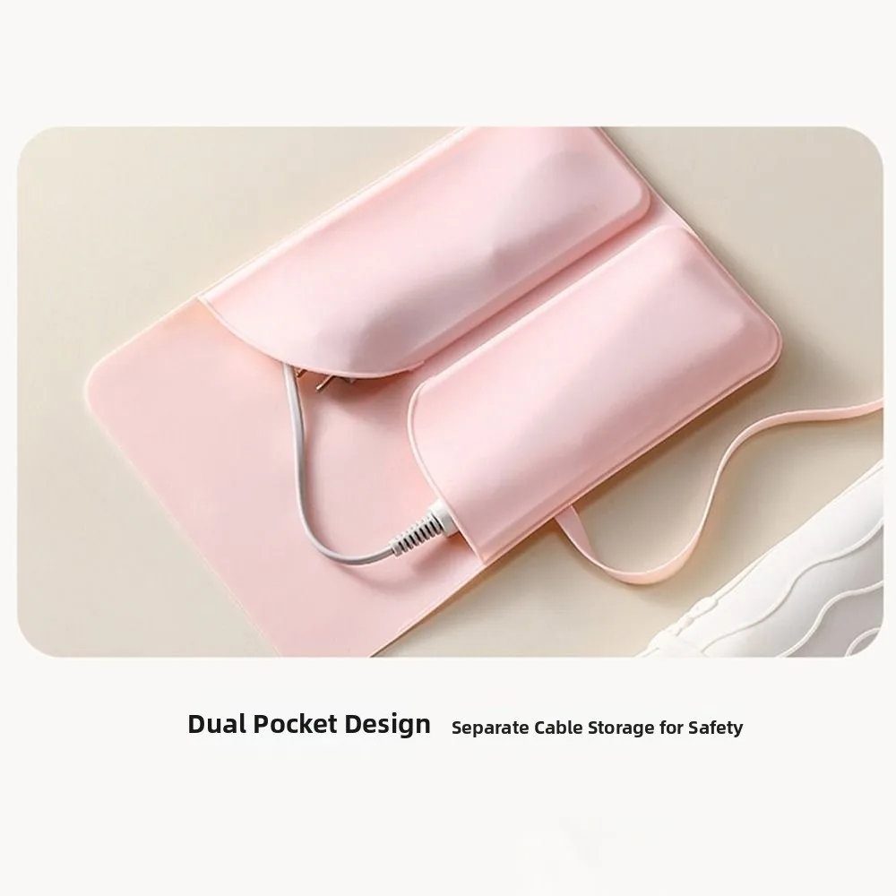 2 in 1 Hair Curler Storage Bag Folding Silicone Straightener Storage Pouch Portable Waterproof Heat Resistant Mat