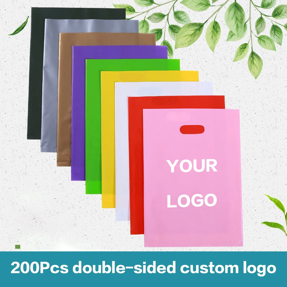 200pcs Custom logo Shopping Bag Plastic Flat Gift Packaging Bag with logo Free Printing One Color Logo On Double Sided