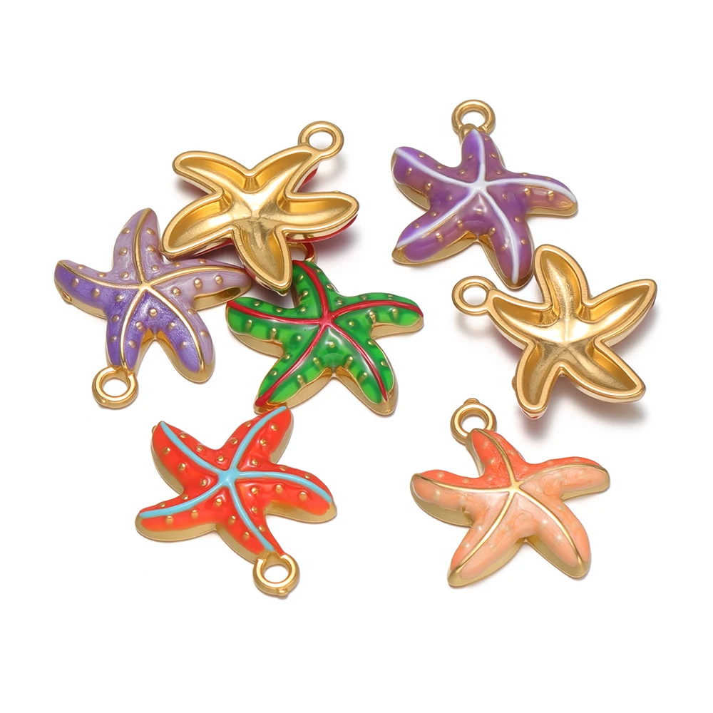 5pcs Stainless Steel Cute Enamel Starfish Pendants Necklaces Charms for DIY Children Jewelry Making Bracelets Earrings Findings