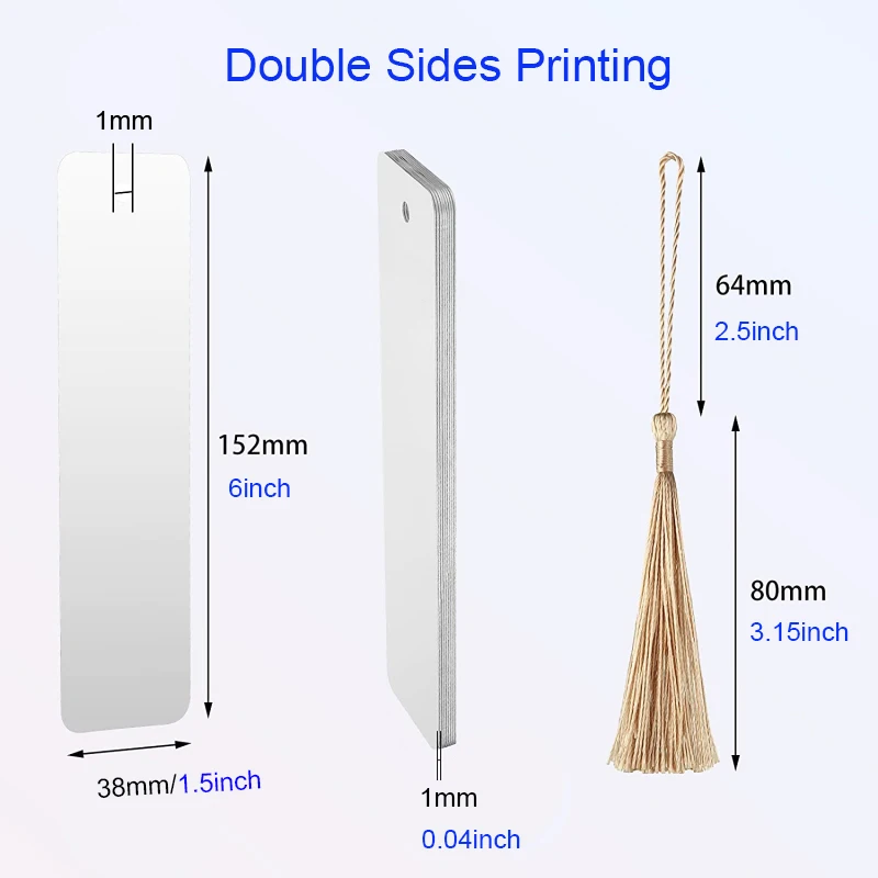 Free Shipping 5pcs 1mm Sublimation Blank Bookmark Heat Transfer Metal Aluminum with Hole and Colorful Tassels