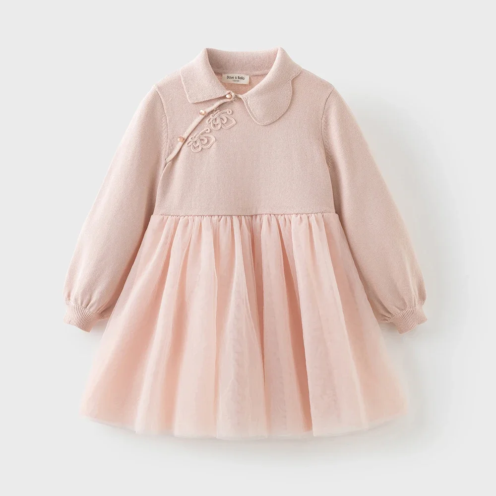 Dave Bella Autumn Girl's Baby Dress Mesh Floral Print Charm Gentle Sweet Children's Princess Dress Party Outdoor DK3253425
