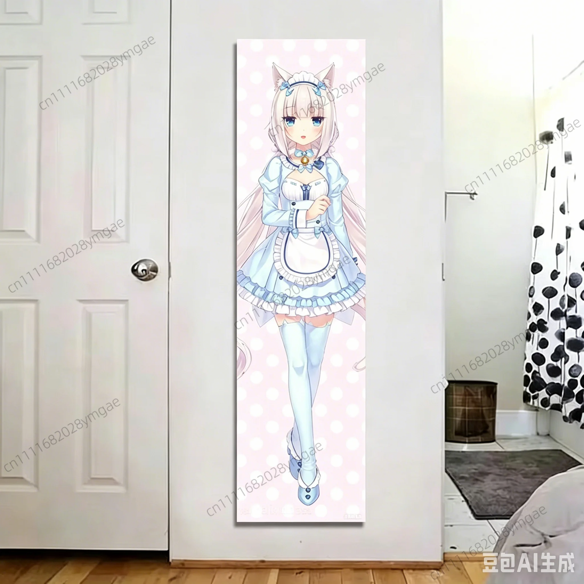 Aesthetic Cute Anime Nekopara Vertical Long Tapestry Cartoon Nekomimi Maid Poster Flag Kawaii Bedroom Dorm Backdrop Cloth Banner