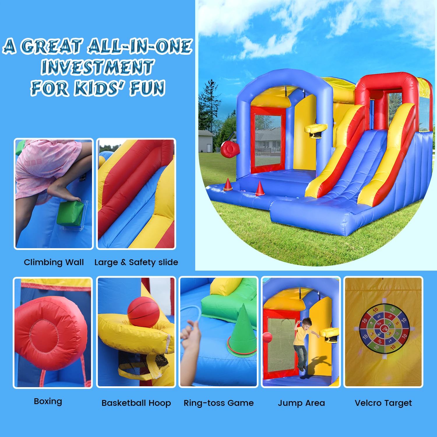 4.5x4x3m PVC Commercieel Opblaasbaar Bounce Huis met LED Licht voor Kids Party kinderspeelgoed, kinderspeeltuin
