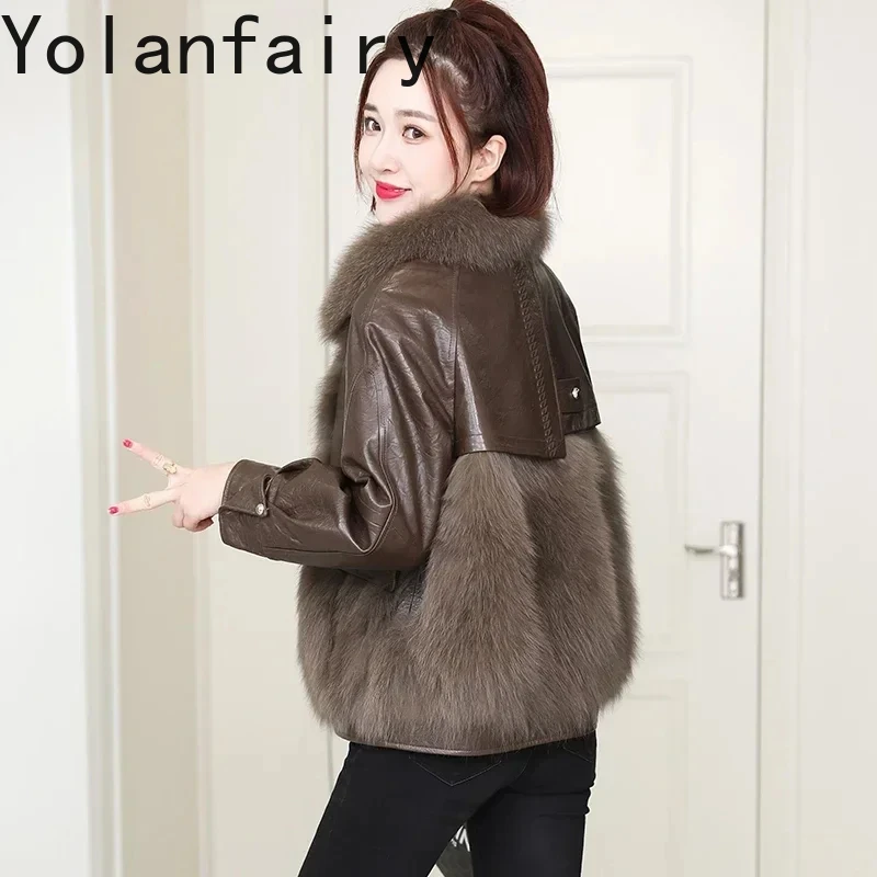 Doudoune d'hiver en fourrure véritable pour femme, col en fourrure de renard de luxe, manteau en peau de mouton véritable, veste en duvet pour femme, 2024